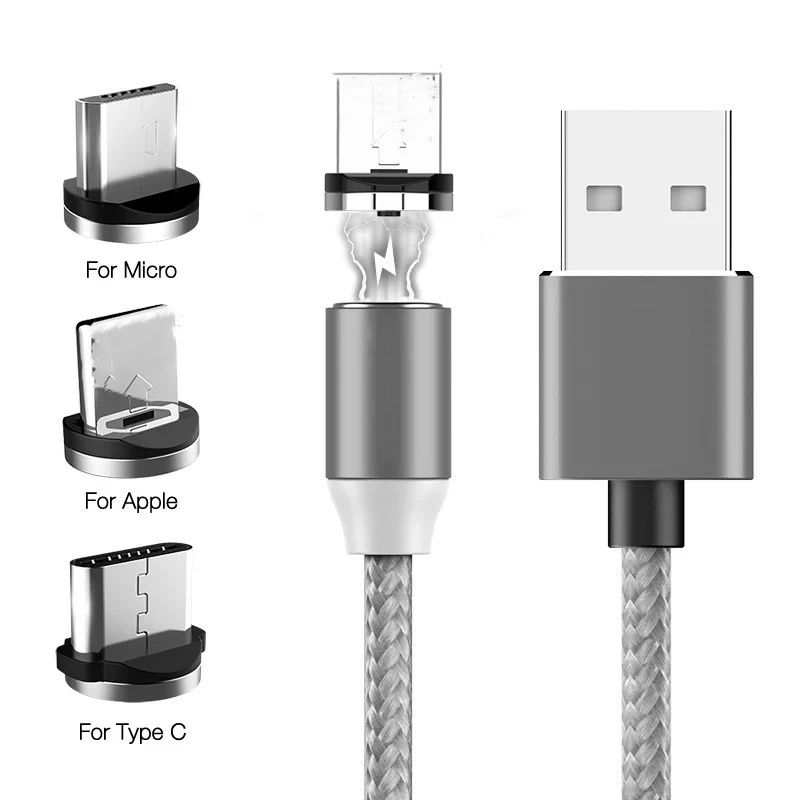 

Cheapest 1M(3.3ft) 2.4A 3 in 1 Fast Charge LED Micro USB Type C Braided Magnetic Usb Phone Cable For Iphone Cable