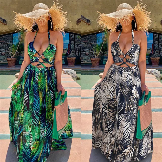 

2021 Summer New Women's Fashion Sexy Wrapped Chest Printed Sleeveless Dress, Picture color