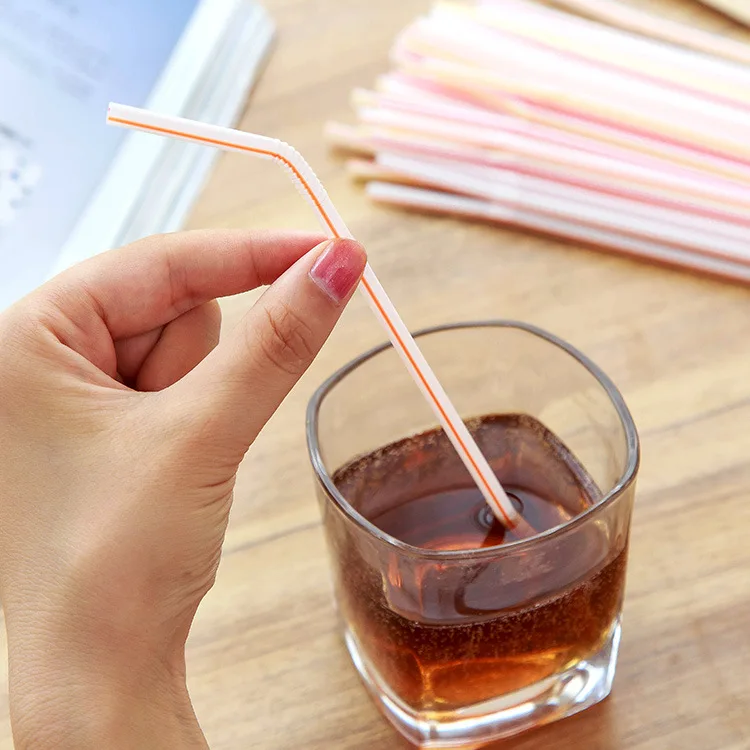 

disposable color elbow plastic straw pack of 100 pieces Lengthened Bendable juice beverage milk tea straw, As show