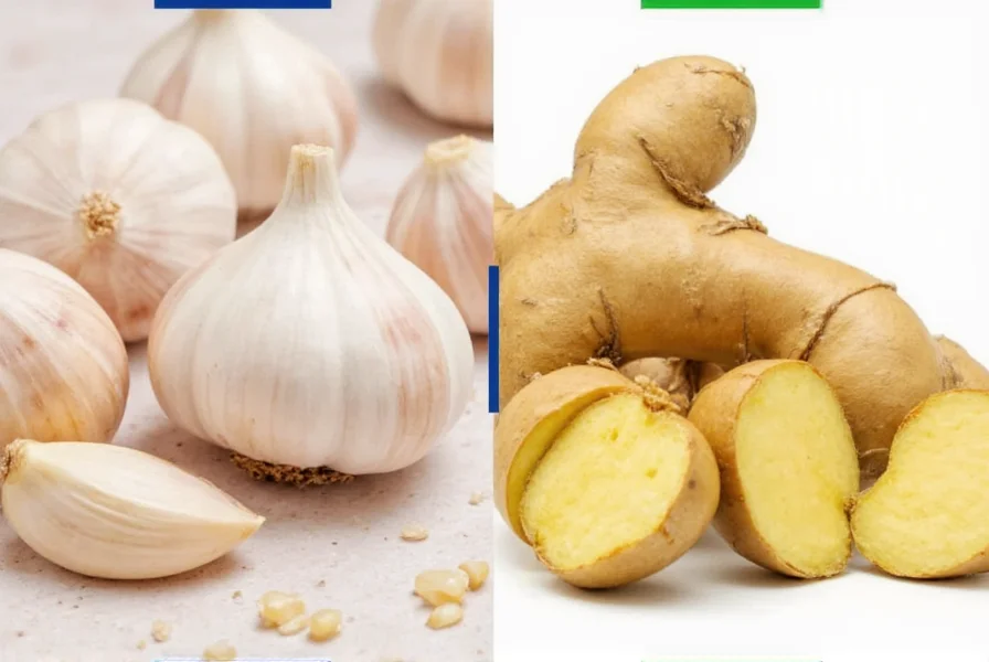 Fresh garlic cloves with skin removed showing individual segments on wooden cutting board