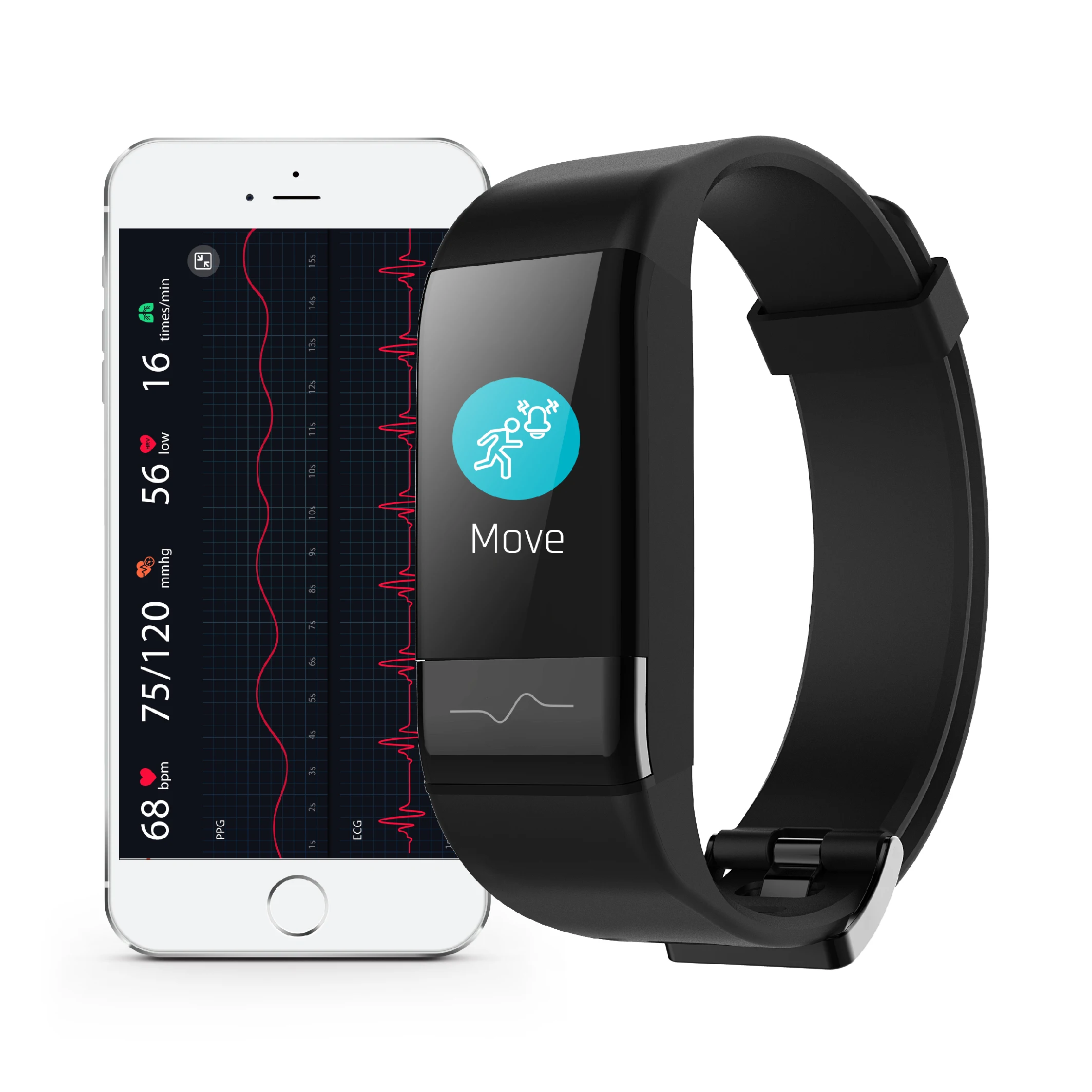 

J-Style ECG smart bracelet with sdk and api heart rate blood pressure health tracker ECG monitor with ppg, Black, blue, red or oem color