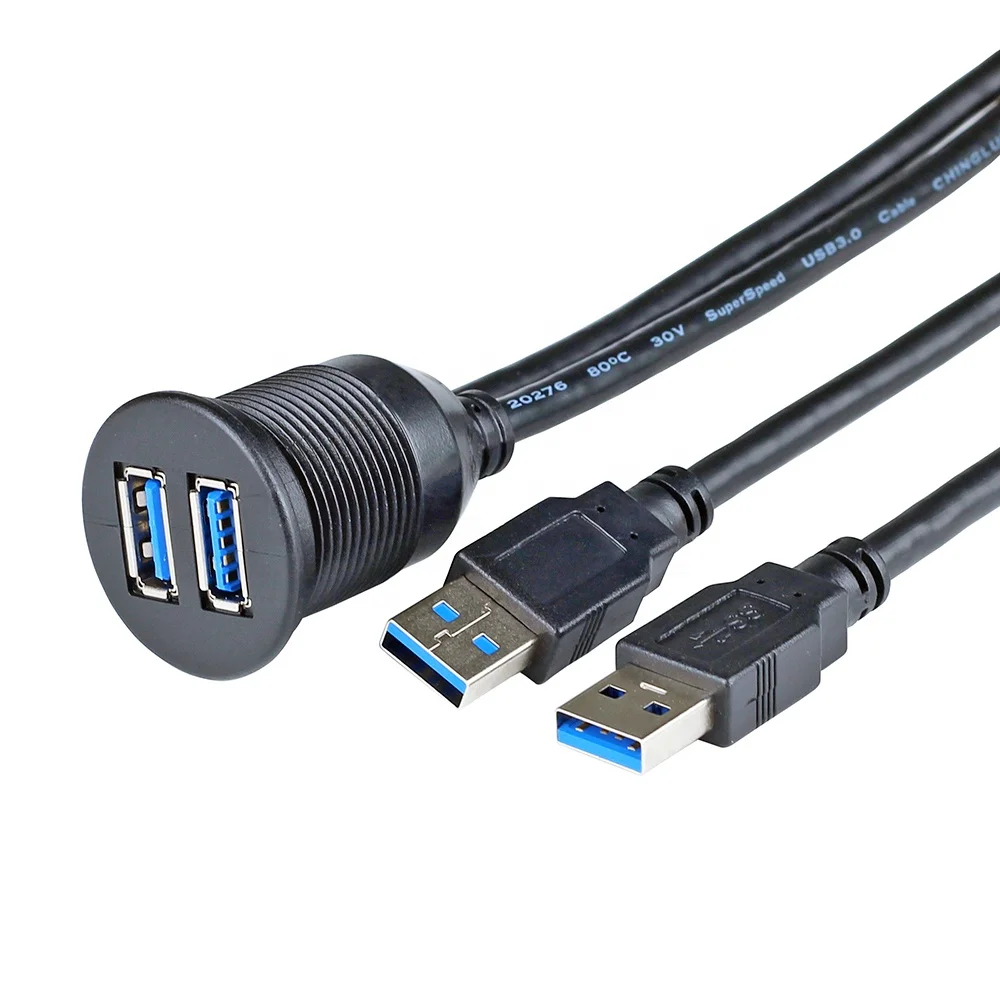 Dual USB3.0 Flush Mount USB Ports Dash Board USB 3.0 Male to Female extension cord for Car Marine