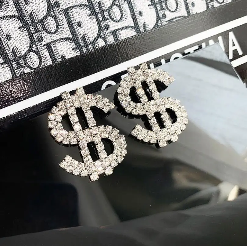 

Fashion gold crystal dollar sign earrings for women wholesale N2011054, Colors