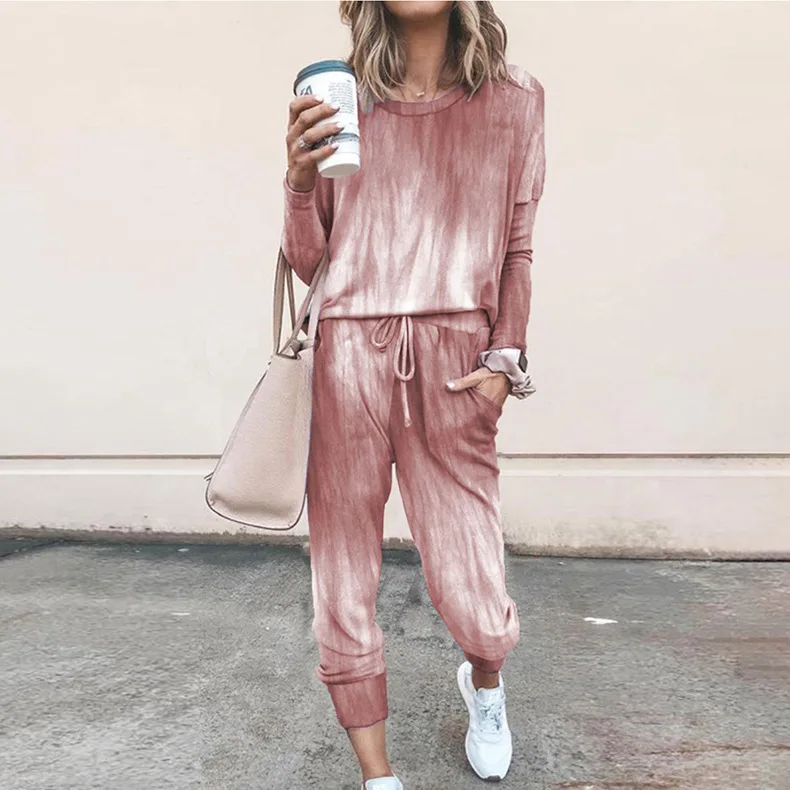 

WW-0202 Household Loose Pure Color Long Sleeve Leisure Suit Pant Women Lounge Wear 2Piece Sets Clothing, Customized color