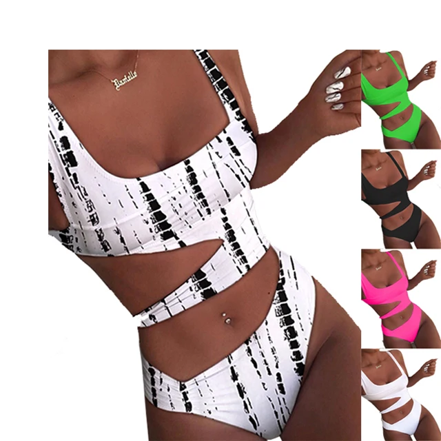 

2021 Fashion Show Sexy Bikini Swimwear Women Hollow Out One Piece Swimsuit, 9 colors
