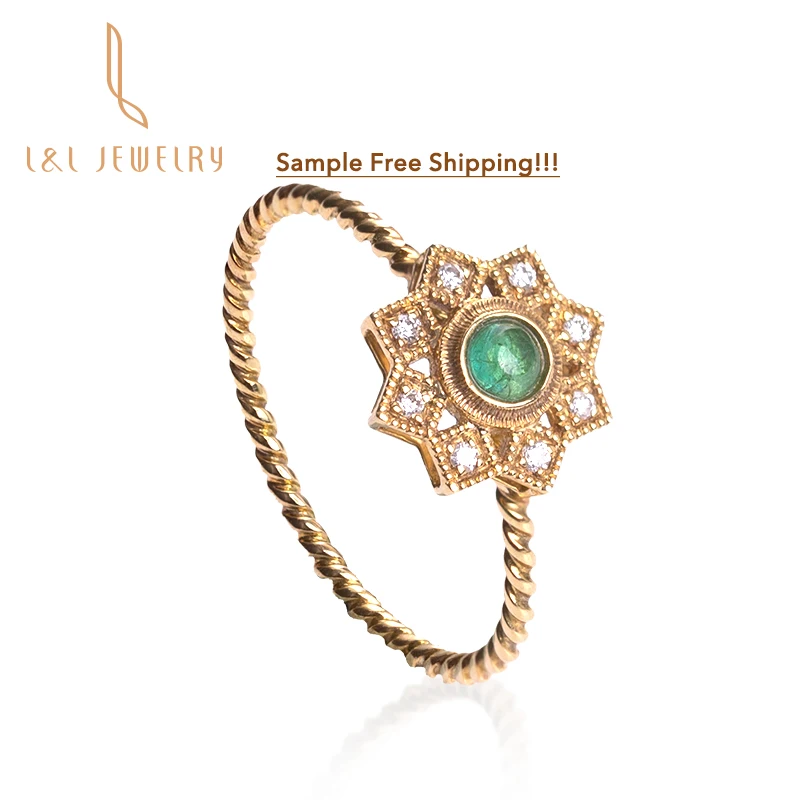 

Sample Free Shipping Jewelry wholesale price 18k gold Jewelry Natural Round Emerald gemstones ring for May Birthstone