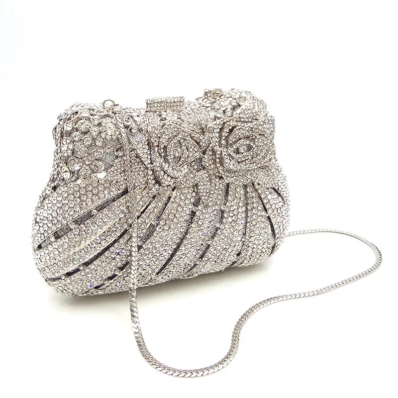 

Classical Women evening party clutches bag ladies bridal wedding diamonds flower rose crystal hollow out clutches and purses