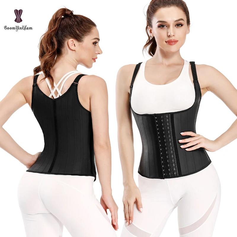 

2020 Newest Style 25 Steel Boned Strap Waist Trainer Latex Waist Cincher Corsets And Bustiers Women Corselet Waist Trainer Vest, Black