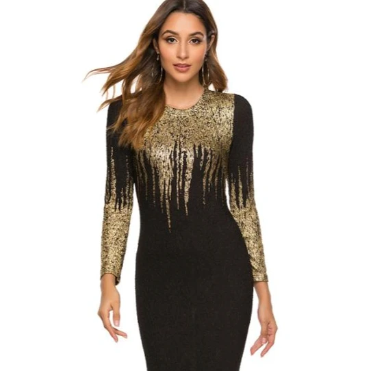 

2020 New Arrival High Quality Women o neck long sleeve slim party long casual dresses