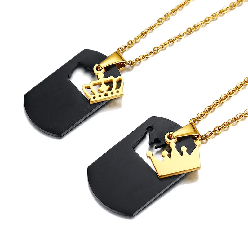 

Newest Couple Jewelry Gold Black Crown Pendent Chain Necklace Separable Charm Stainless Steel Necklace