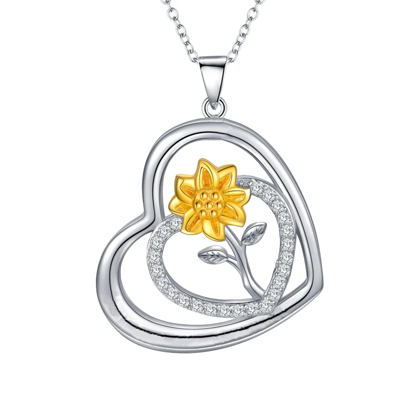 

Rose Valley Sunflower Heart Necklace Hot Selling Jewelry Pendant Gold plated Two Tone Jewel Fashion Gift For Lover YN008