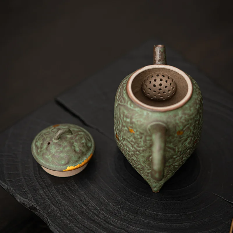 Old Rock Clay Forget Chuan Pot Tea Brewing Tea Set Vintage Bronze Glaze High-grade Supportable Teapot Tea Making Device