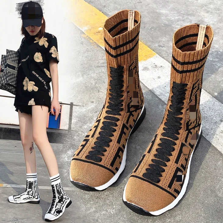

new 2021 style woman's elastic breathable leisure sport shoes letter knitted socks and boots
