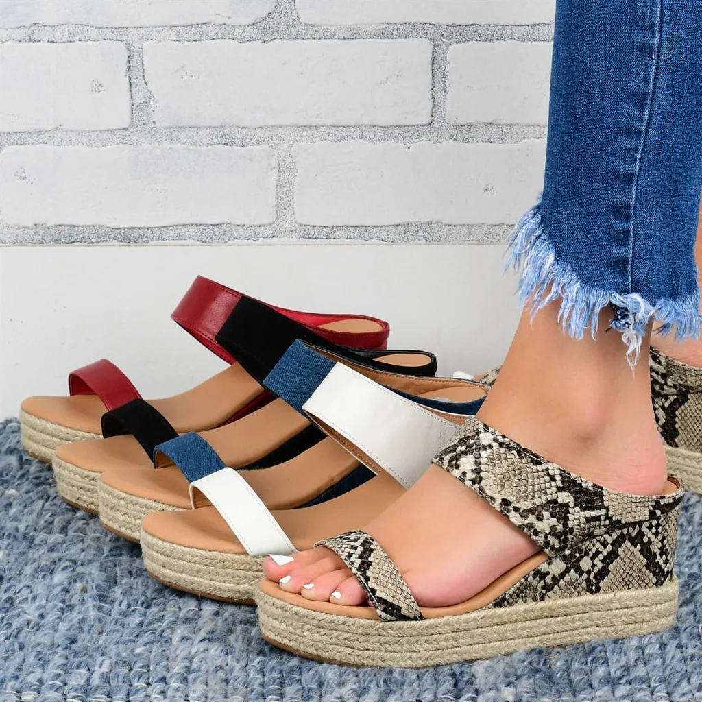 

Summer Comfortable Leopard Hemp Sandals Women Heel Wear-resistant Anti-slip Large Size Retro Bottom Sandals, As shown