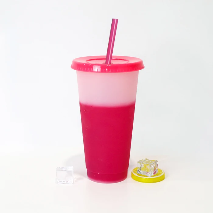 

24oz pink drink smoothie custom plastic cups reusable mug iced wholesale travel coffee tumbler with straw