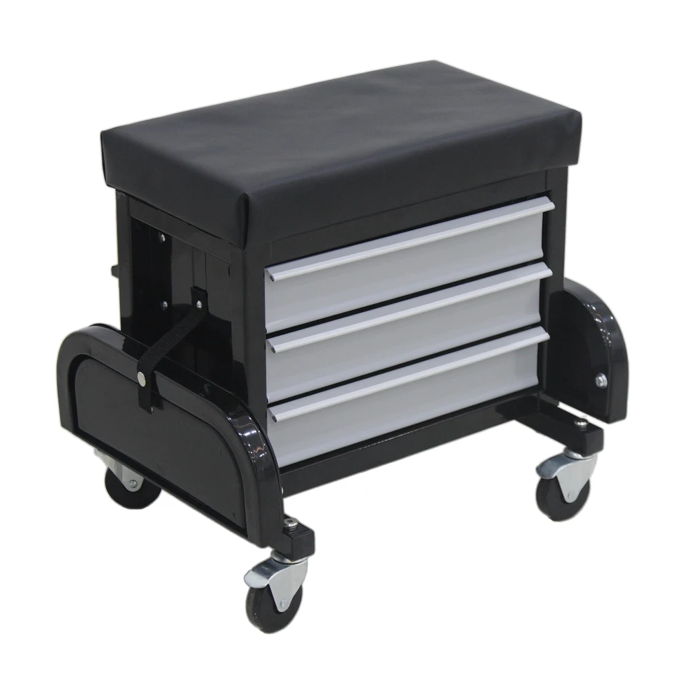 Mechanics Creeper Roller Seat Tool Box Chest Cabinet Storage Box with 3 Drawers