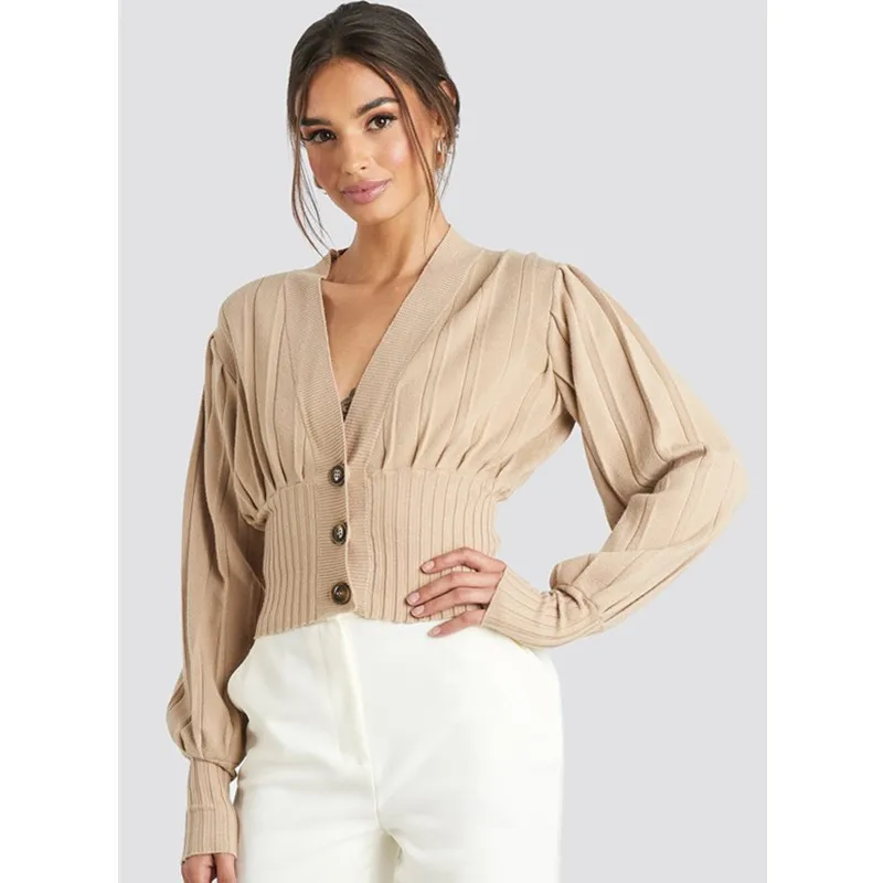 

2020 fall Amazon hot sale cardigan for women sweater top casual long sleeve V-neck women knitted cardigan sweater, Solid