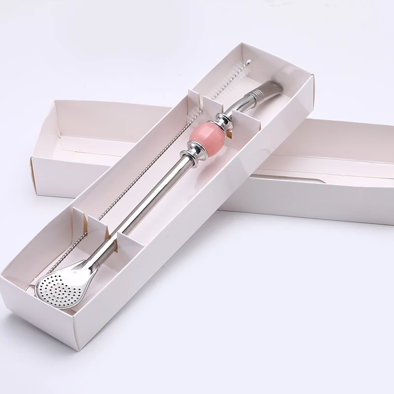 
Reusable metal drinking straw spoon stainless steel yerba mate straw filter spoon/stainless steel straw 