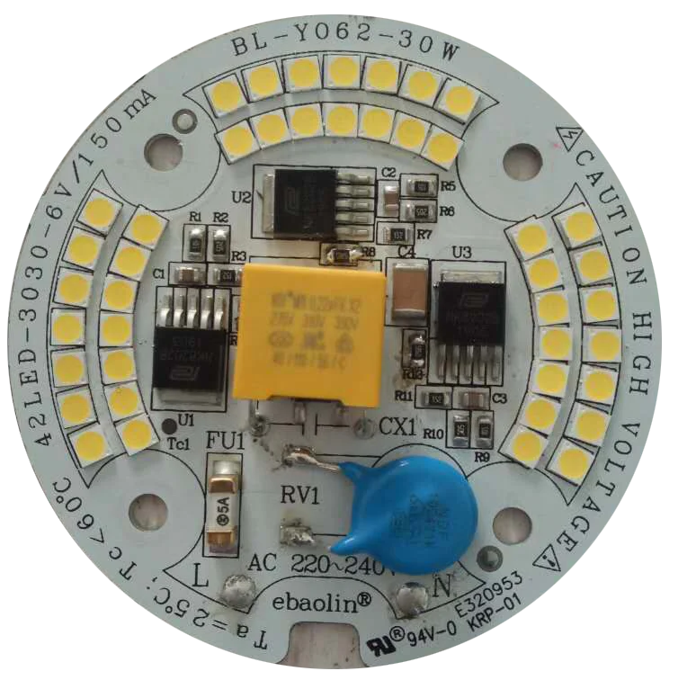 30W  119lm/W Ra80 CE RoHS Certification  220V ac input pcb pcba  led module for LED Bulblight