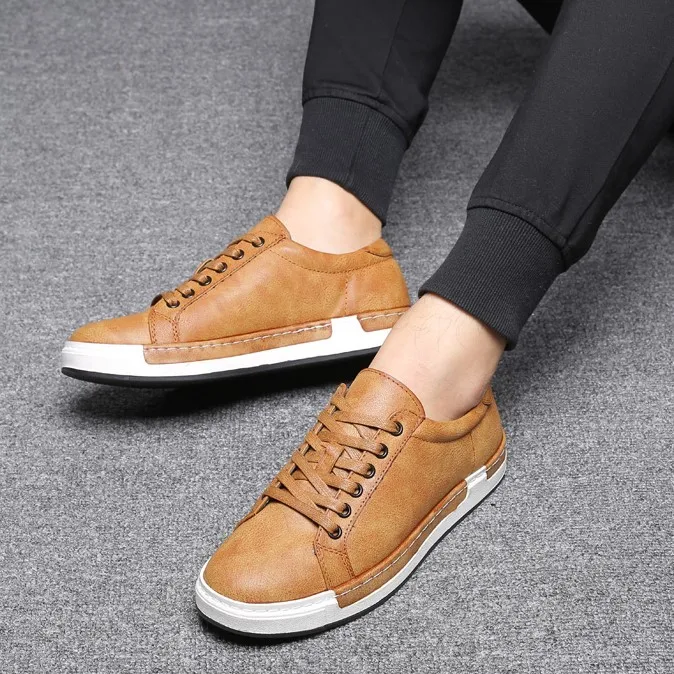 

Wholesale Fashion High Quality New Arrival Man Lace-Up Microfiber Leather Sneakers men's Casual flat shoes, Brown/black/grey/yellow