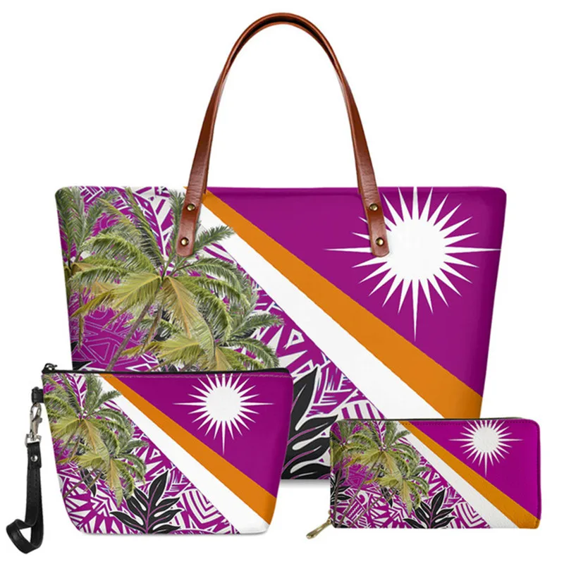 

Large Polynesian Marshall Islands Tribe Neoprene Bg Handbags Soft Hawaiian Tote Bag and Wallets Set for Women Ladies Handle Bags