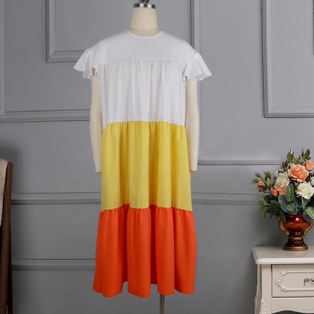 

KEN-AM210208 low moq custom made Wholesale color block loose casual elegant women dress