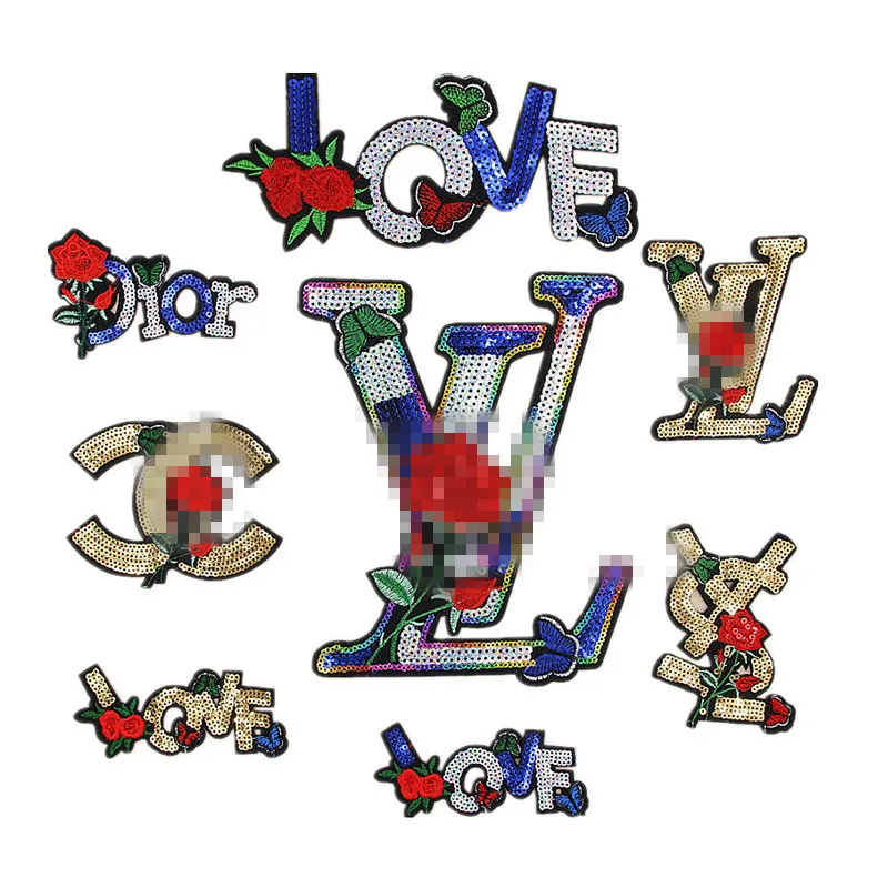 

Brand high-end sequin embroidered letters clothing shoes and hats fashion sequin patches