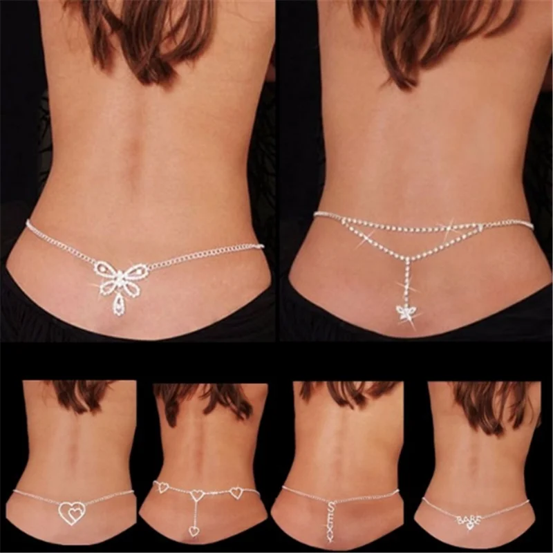 

Sexy Waist Body Chain Glittery Rhinestone Crystal Belly Chain Lower Back Chain For Bikini Dance Summer N206045, Gold