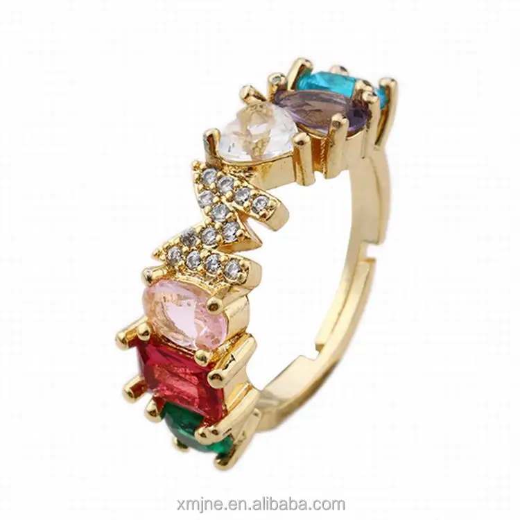 

Letter Ring Female Ring 26 Letters Copper Inlaid Cubic Zircon Vacuum Plating Opening Adjustable Ring