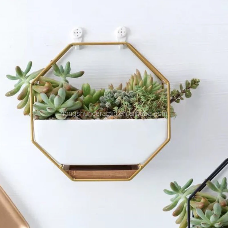 Nordic Ceramic Flowerpots Geometric Succulent Cactus Metal Wall Planter Holder Hanging Flower Pots Stand Cachepot Orchid Bamboo