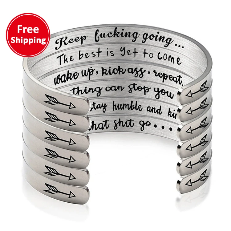 

Inspirational Stainless Steel Bracelets for Women Mom Personalized Gift for Her Engraved Mantra Cuff Bangle Crown, Colorful