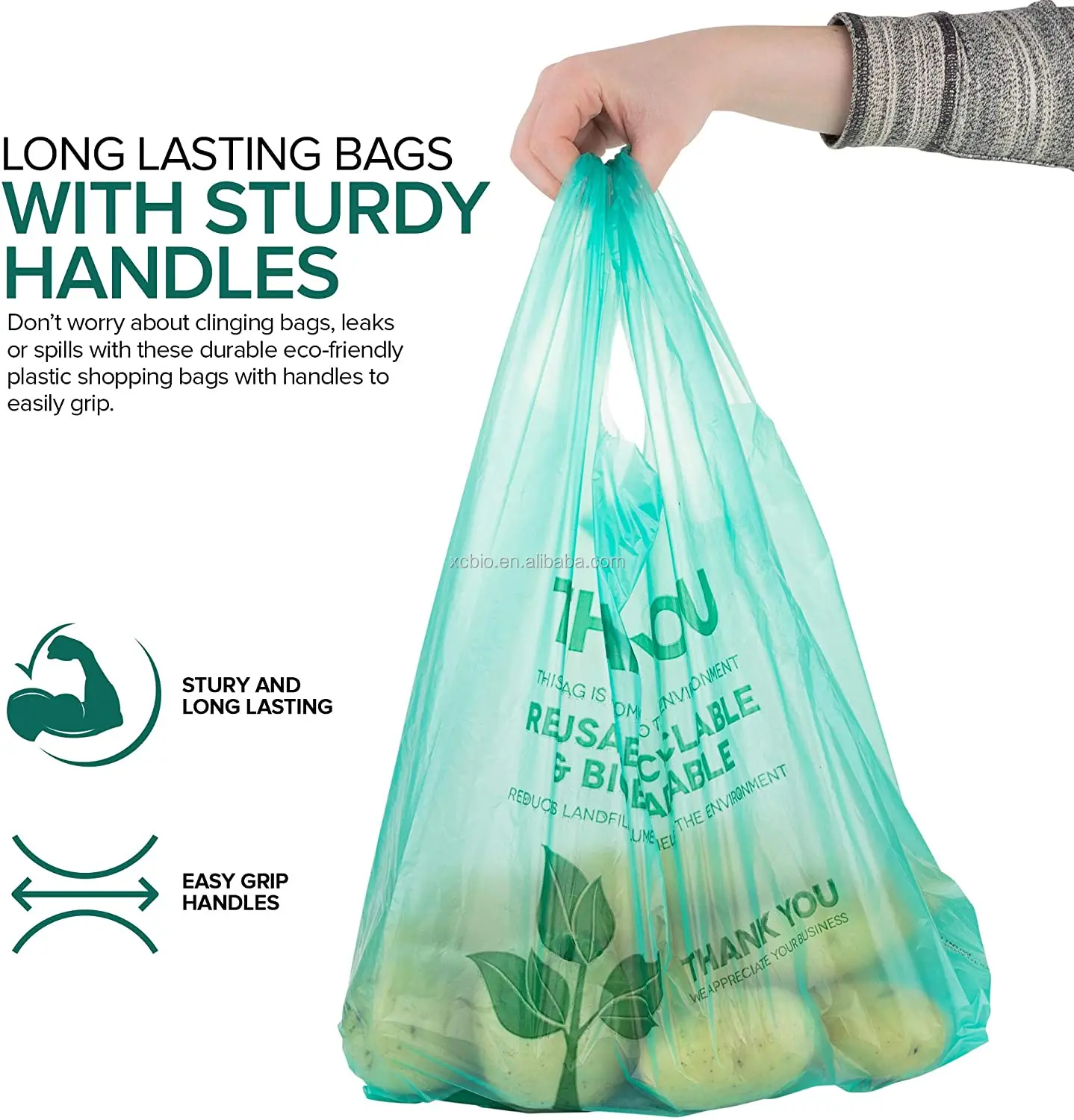 100% Plant Based Natural Biodegradable shopping Bags Compostable Non Plastic T-shirt Bags