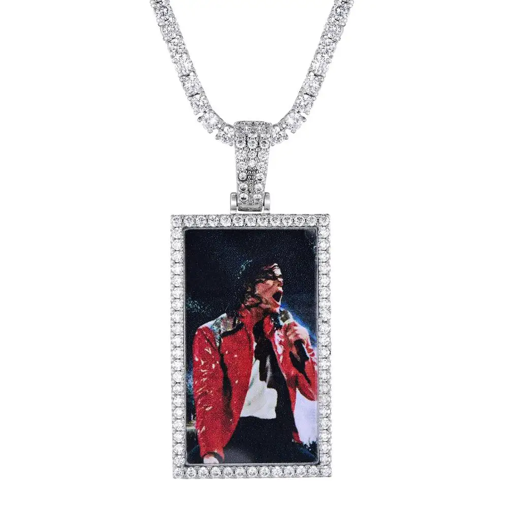 

Custom Iced Out Bling Bling Diamond 18k Gold PVD Plated 3D Photo Picture Frame Pendant