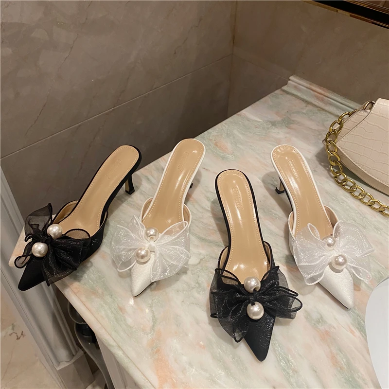 

101843DEleventh woman shoes Spring collection, Baotou, Semitrailer, solid color, ladies, Stiletto, bow slippers