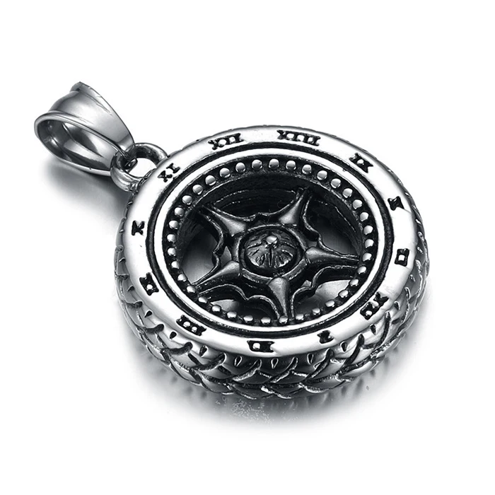 

Quality Assurance Titanium Steel Car Wheel Tyre Tire Pendant Necklace for men Jewelry