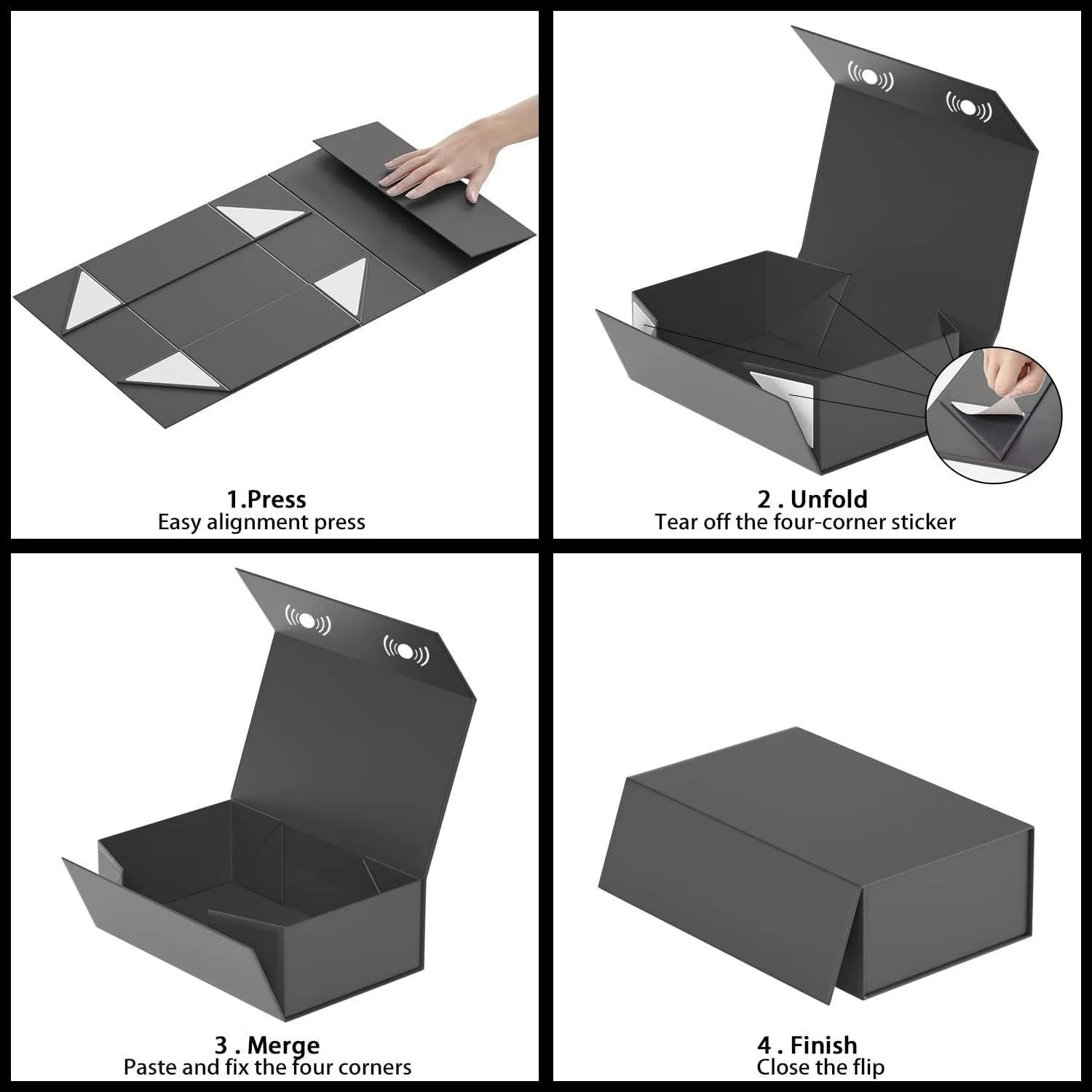 How to assemble a collapsible magnetic gift box — 4-step guide