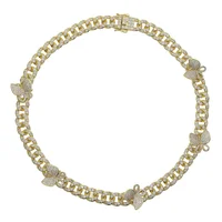 

5 pcs butterfly cuban link chain necklace iced out bling women fashion jewelry