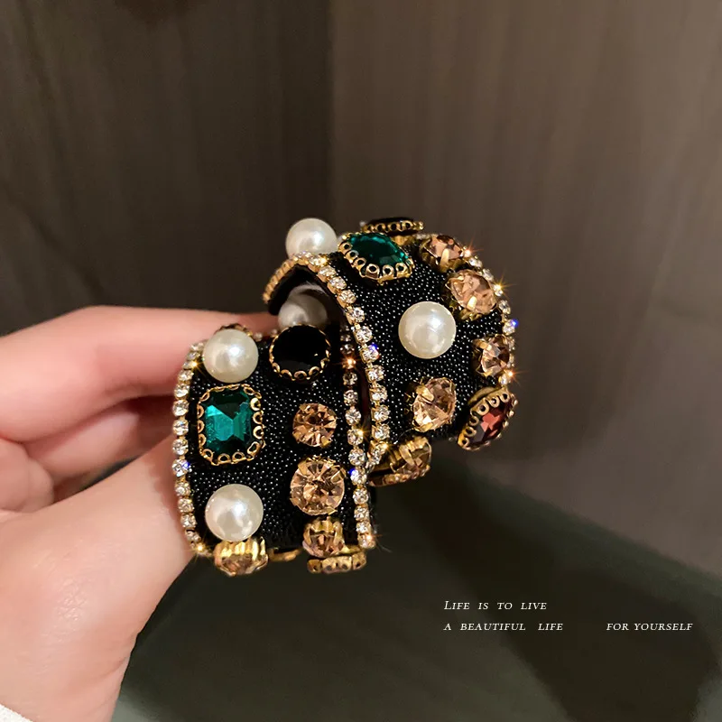 

fashion rainbow crystal stone chips vintage style hoop earrings