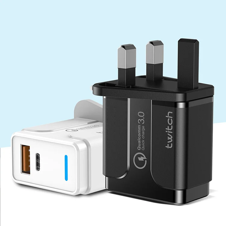 

New selling qc 3.0 uk plug adaptor usb c wall charger 2 port pd portable phone charger for Iphone, White and black