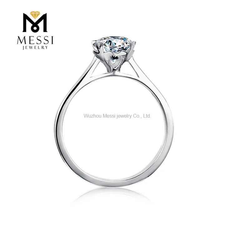 Messi Jewelry simple design 6.5mm 1ct moissanite solitaire woman ring wholesale 925 sterling silver ring