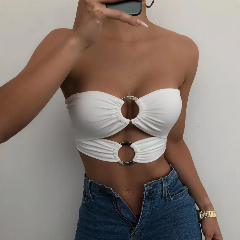 

XUQING Wholesale 2021 summer new off shoulder solid hollow out backless ladies's blouses & crop tops, Photo shows