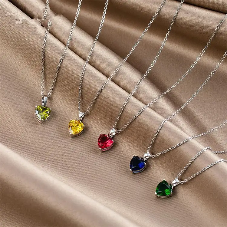 

Jewelry color zircon clavicle chain copper alloy simple heart-shaped necklace female, Picture shows