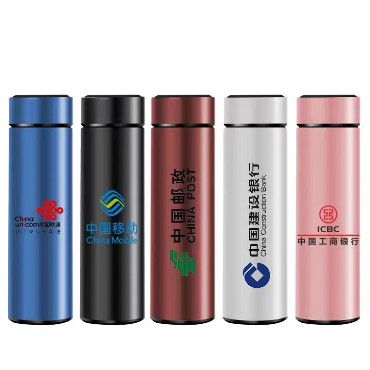 

Double wall thermo designer time marker reminder with led temperature display vaccum flask stainless steel smart water bottle, Transparent