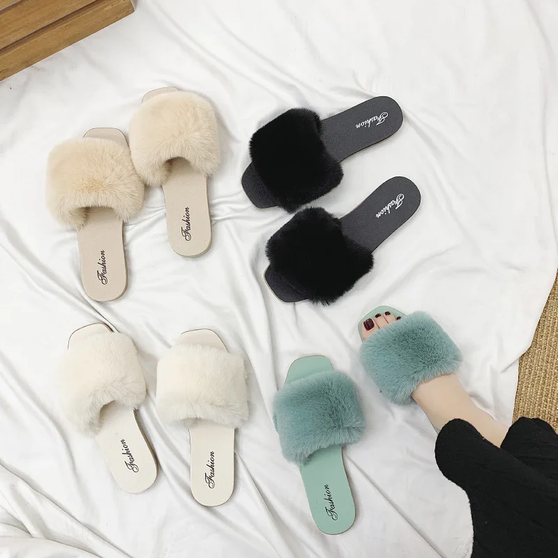 

Guaranteed quality proper price cheap fur slippers woman, Green/black/apricot/white