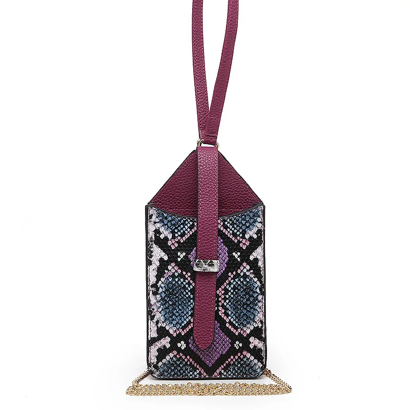 

Colorful Python Pattern Leather Shoulder Bag Wrist Handle Pouch Phone Bag