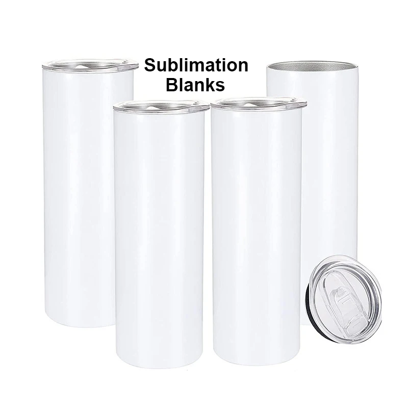 

Whole Sale Cheap 20oz 20 oz Tall Skinny Non Tapered Straight Vacuum White Sublimation Blanks Cups Mugs Tumblers With Metal Straw, White tumbler for sublimation