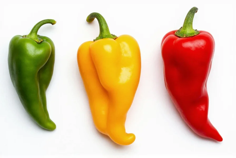 Side-by-side comparison of crazy pepper, ghost pepper, and Carolina reaper showing size and shape differences