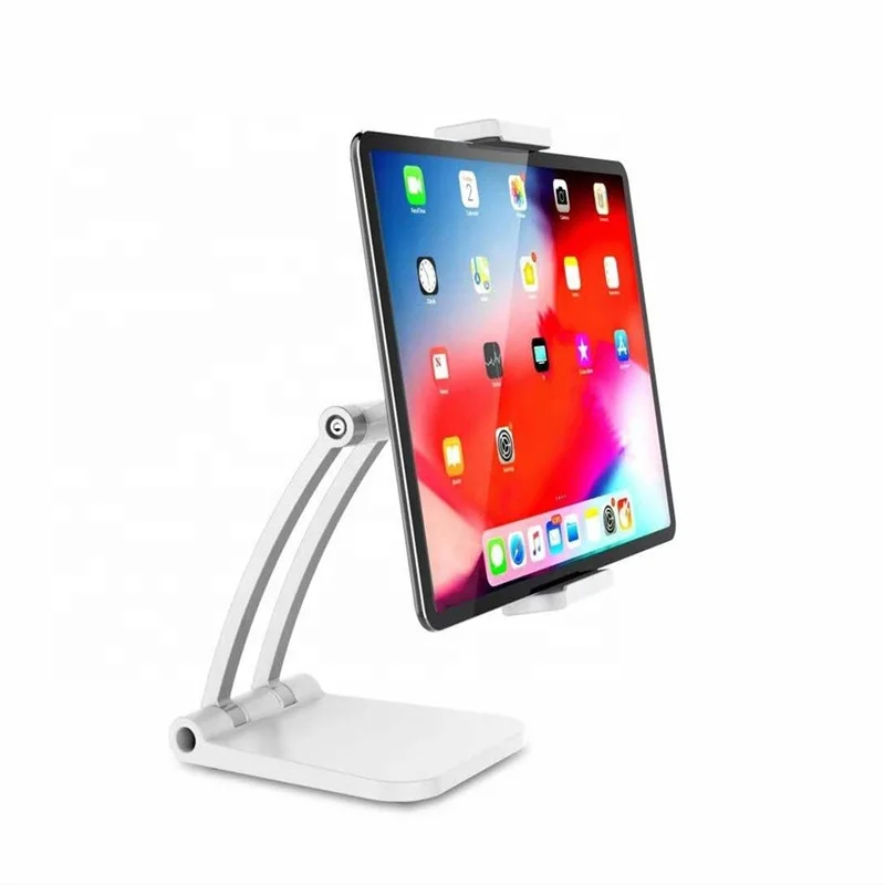 

Adjustable 360 Degrees Rotation Aluminum Long Lazy Arm Foldable Desk Tablet Cell Phone Stand Holder, Black white