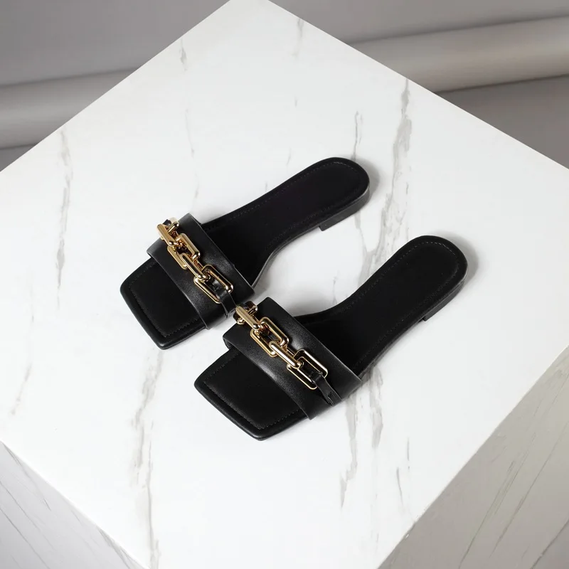 

JANHE 2021 designer Summer Outdoor Elegant sandales femmes Platform Sexy Chain Female Women Flat Shoes Slippers Slide ladies, 2 colours