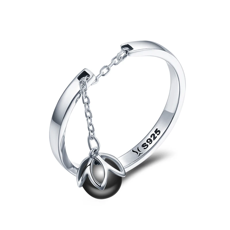 

Mothers Day Gift Personalized Ladies Ring Black Flower Chain Pendant Design 925 Sterling Silver Ring For Woman